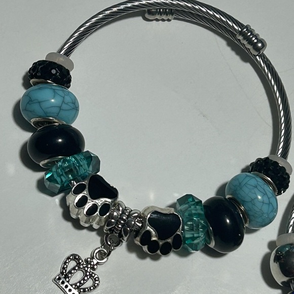 Silver and Blue Charm Bracelet with Heart and Paw Charms - Picture 3 of 3